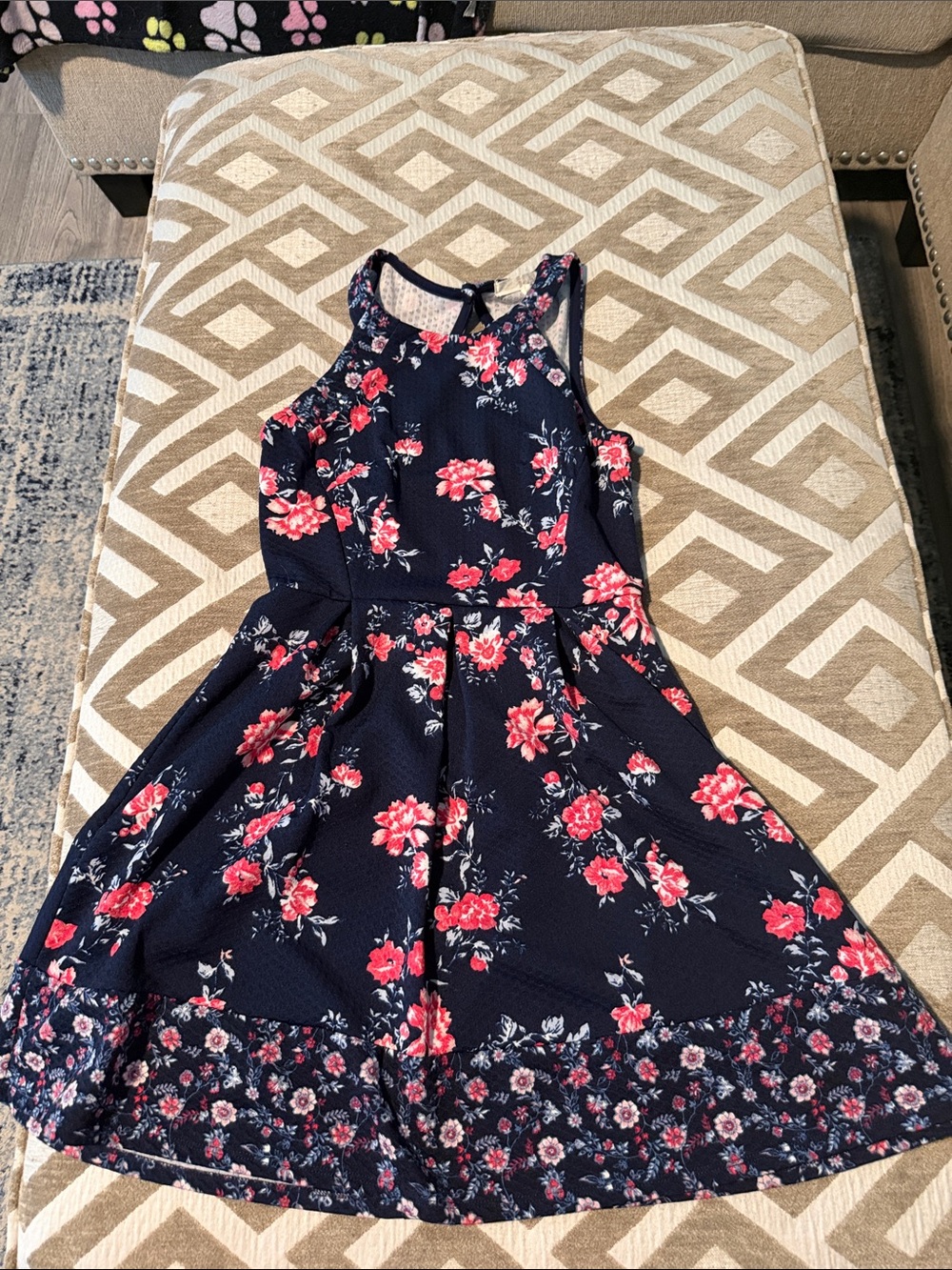 Navy Floral Fit-and-Flare Dress